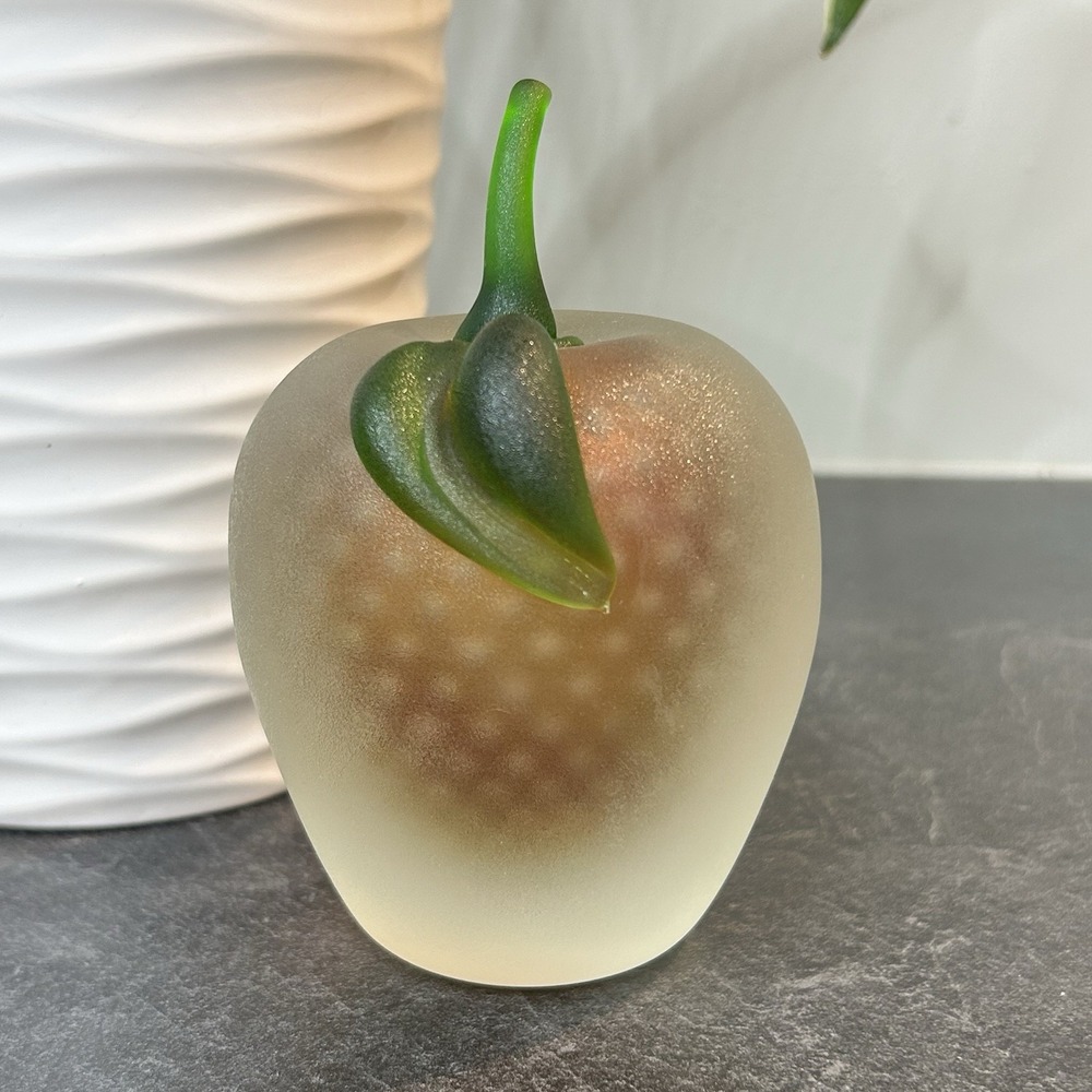 Glass Art Hand-Blown 4.75"‎ Frosted Apple Paperweight Controlled Bubbles